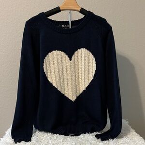 Stylish Navy Sweater with Cream Heart Design